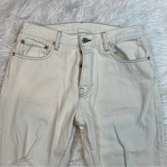 NWOT NSF Slouchy Straight Distressed Jeans Chalk Off-White Designer Casual 28 - Picture 5 of 11